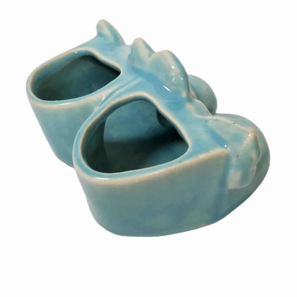 Vintage Mccoy blue glazed finish ceramic baby shoe boot planter
